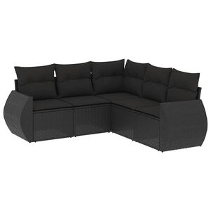 vidaXL 5 Piece Garden Sofa Set with Cushions Black Poly Rattan