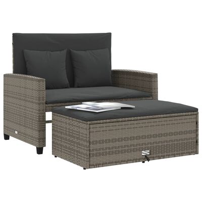 vidaXL Garden Sofa with Cushions 2-Seater Grey Poly Rattan