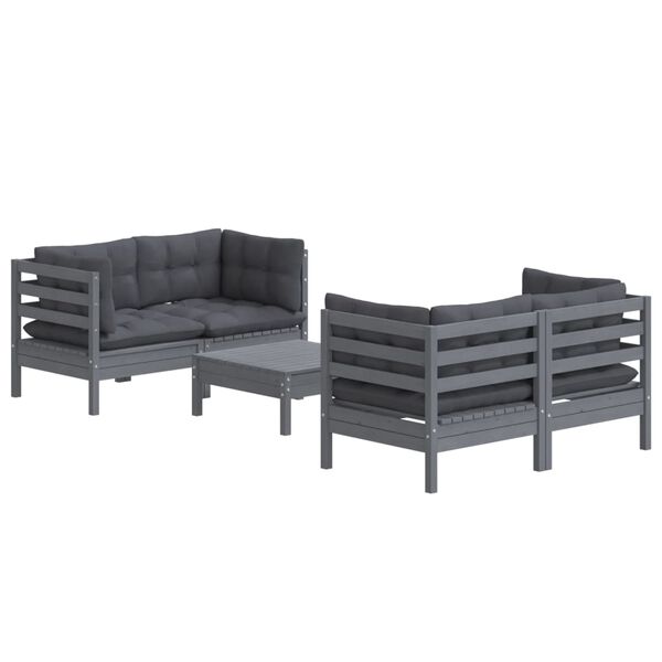vidaXL 5 Piece Garden Lounge Set with Anthracite Cushions Pinewood