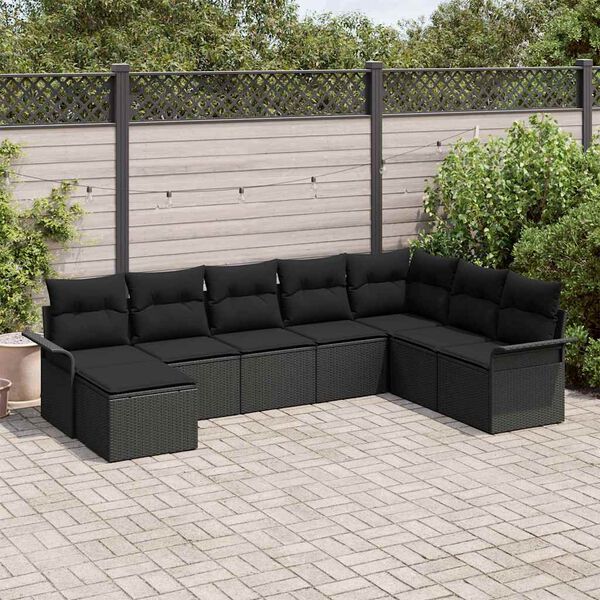 vidaXL Garden Sofa Set with Cushion 8 pcs Black Poly Rattan
