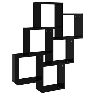 vidaXL Wall Cube Shelf High Gloss Black 78x15x93 cm Engineered Wood