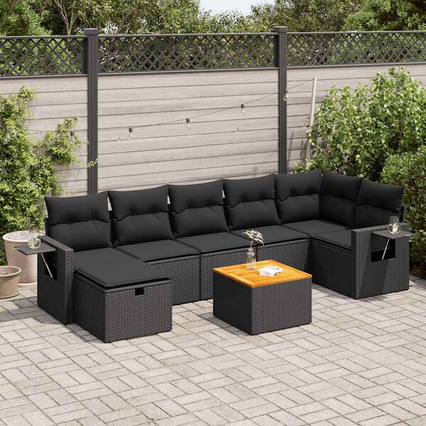 vidaXL 8 Piece Garden Sofa Set with Cushions Black Poly Rattan