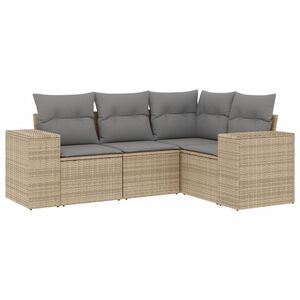 vidaXL 4 Piece Garden Sofa Set with Cushions Beige Poly Rattan
