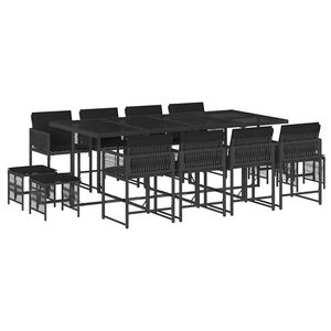 vidaXL 13 Piece Garden Dining Set with Cushions Black Poly Rattan