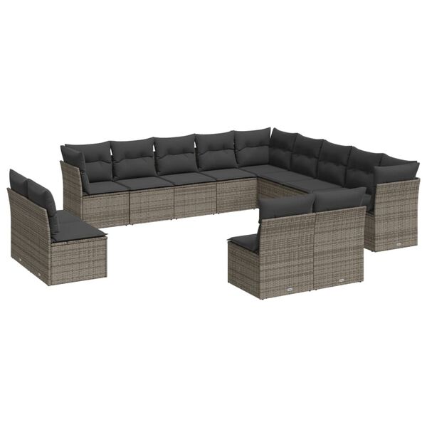 vidaXL 13 Piece Garden Sofa Set with Cushions Grey Poly Rattan