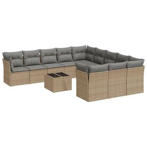 vidaXL 12 Piece Garden Sofa Set with Cushions Beige Poly Rattan