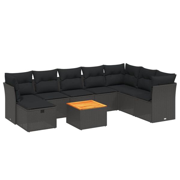 vidaXL 9 Piece Garden Sofa Set with Cushions Black Poly Rattan