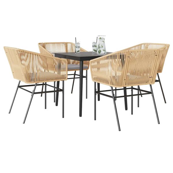 vidaXL 5 Piece Garden Dining Set with Cushions Brown Poly Rattan Glass