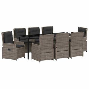 vidaXL Garden Dining Set 9 pcs Grey Poly Rattan