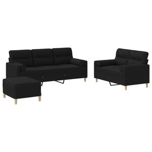 vidaXL 3 Piece Sofa Set with Pillows Black Fabric