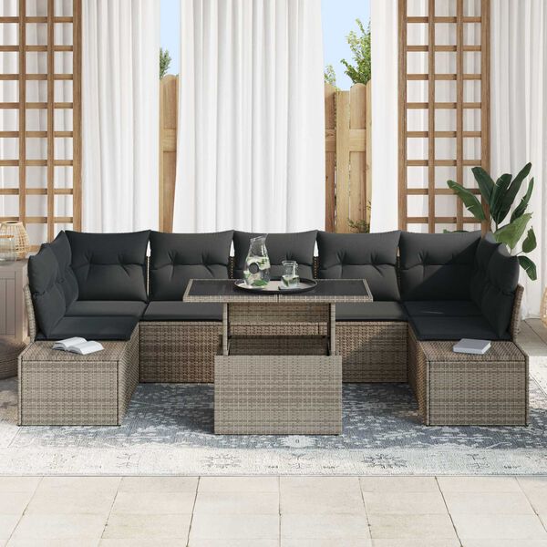 vidaXL Garden Sofa Set 8 pcs Grey Poly Rattan and Powder-Coated Steel
