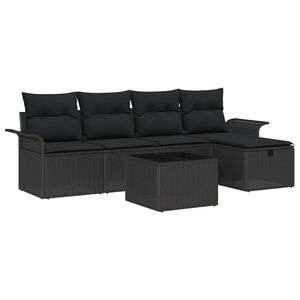 vidaXL Garden Sofa Set with Cushion Manual 6 pcs Black Poly Rattan
