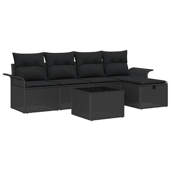 vidaXL Garden Sofa Set with Cushion Manual 6 pcs Black Poly Rattan