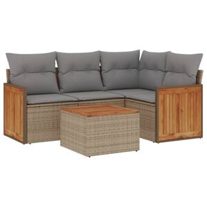 vidaXL 5 Piece Garden Sofa Set with Cushions Beige Poly Rattan