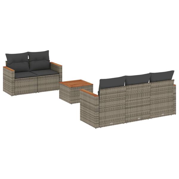 vidaXL 6 Piece Garden Sofa Set with Cushions Grey Poly Rattan