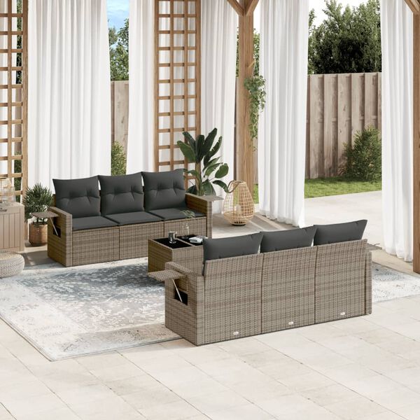 vidaXL 7 Piece Garden Sofa Set with Cushions Grey Poly Rattan