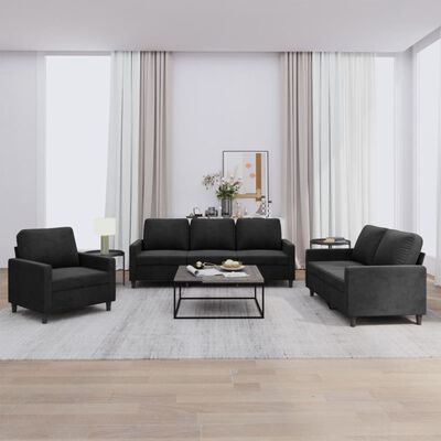 vidaXL 3 Piece Sofa Set with Cushions Black Velvet