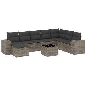 vidaXL 9 Piece Garden Sofa Set with Cushions Grey Poly Rattan