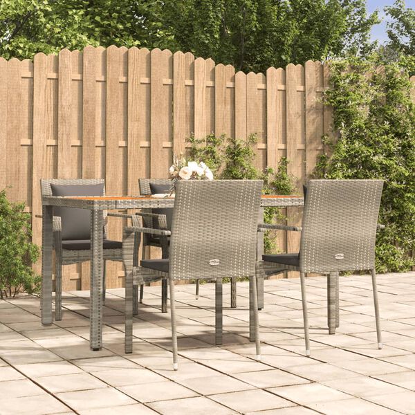 vidaXL 5 Piece Garden Dining Set with Cushions Grey Poly Rattan