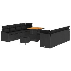 vidaXL Garden Sofa Set with Cushion with Storage 11 pcs Black