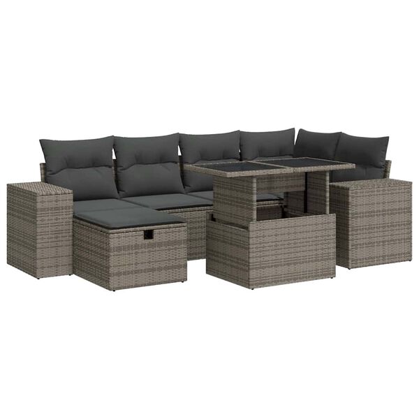 vidaXL 8 Piece Garden Sofa Set with Cushions Grey Poly Rattan