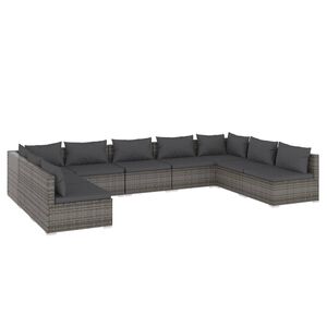 vidaXL 9 Piece Garden Lounge Set with Cushions Poly Rattan Grey