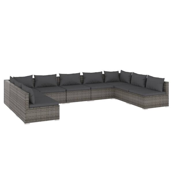 vidaXL 9 Piece Garden Lounge Set with Cushions Poly Rattan Grey