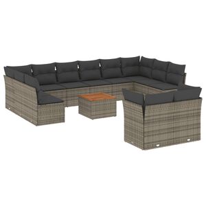vidaXL 13 Piece Garden Sofa Set with Cushions Grey Poly Rattan