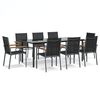 vidaXL 9 Piece Garden Dining Set Black Textilene and Steel
