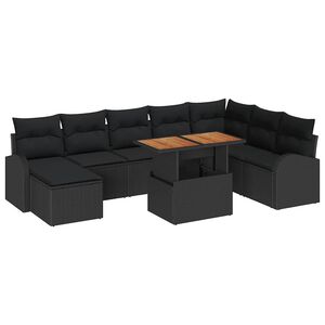 vidaXL Garden Sofa Set 9 pcs Black Poly rattan and powder-coated steel