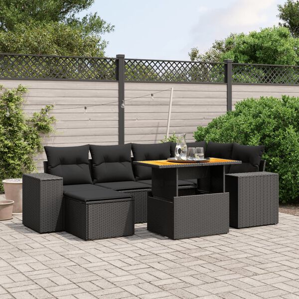 vidaXL 8 Piece Garden Sofa Set with Cushions Black Poly Rattan Acacia