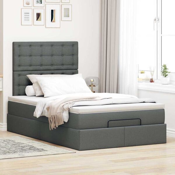 vidaXL Ottoman Bed with Mattress Dark Grey King Single Fabric