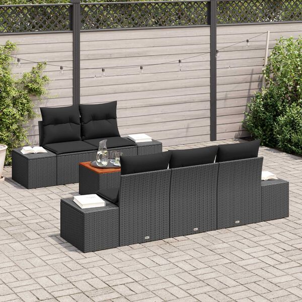 vidaXL Garden Sofa Set with Cushion 6 pcs Black Poly Rattan