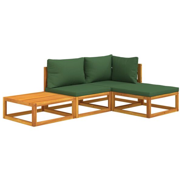 vidaXL 4 Piece Garden Lounge Set with Green Cushions Solid Wood