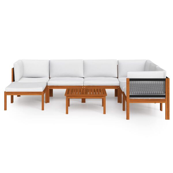 vidaXL 8 Piece Garden Lounge Set with Cushions Cream Wood Acacia&Rope