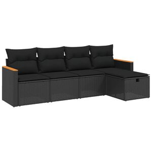 vidaXL 5 Piece Garden Sofa Set with Cushions Black Poly Rattan