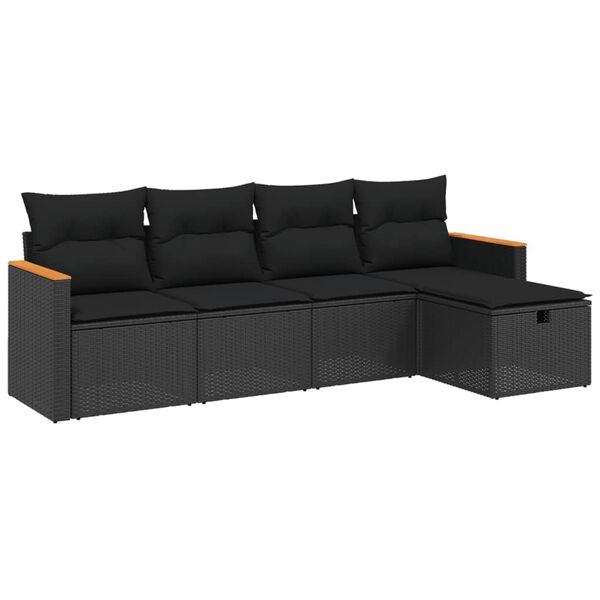 vidaXL 5 Piece Garden Sofa Set with Cushions Black Poly Rattan