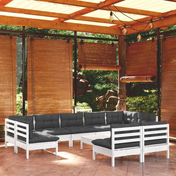 vidaXL 10 Piece Garden Lounge Set with Cushions White Solid Pinewood