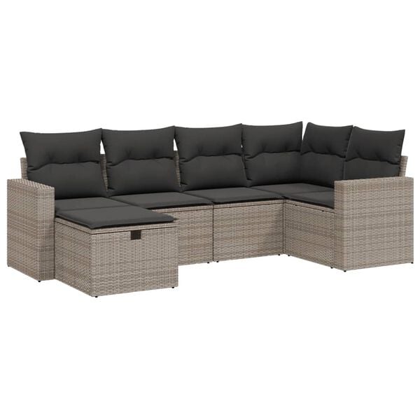 vidaXL 6 Piece Garden Sofa Set with Cushions Grey Poly Rattan