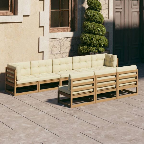 vidaXL 8 Piece Garden Lounge Set&Cushions Honey Brown Solid Pinewood