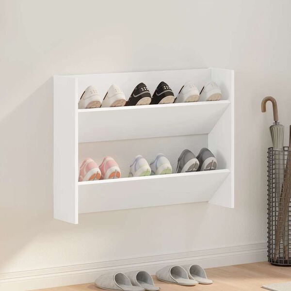 vidaXL Wall Shoe Cabinet White 80x18x60 cm Engineered Wood