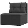 vidaXL Garden Middle Sofa with Cushions Black Poly Rattan