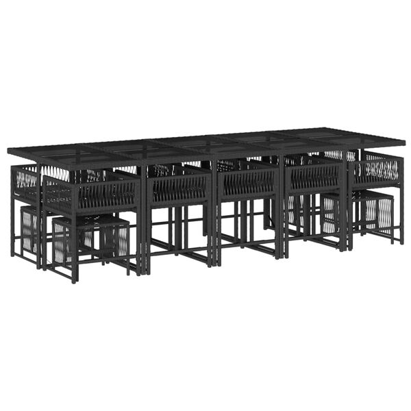 vidaXL 15 Piece Garden Dining Set with Cushions Black Poly Rattan