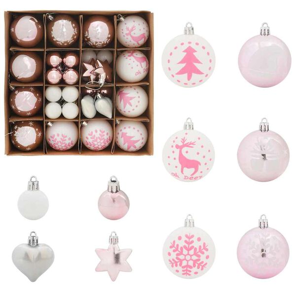 vidaXL Christmas Bauble Set 40 pcs White and Pink Plastic