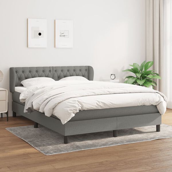 vidaXL Box Spring Bed with Mattress Dark Grey 137x187 cm Double Size Fabric