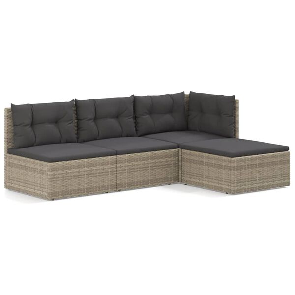 vidaXL 4 Piece Garden Lounge Set with Cushions Grey Poly Rattan