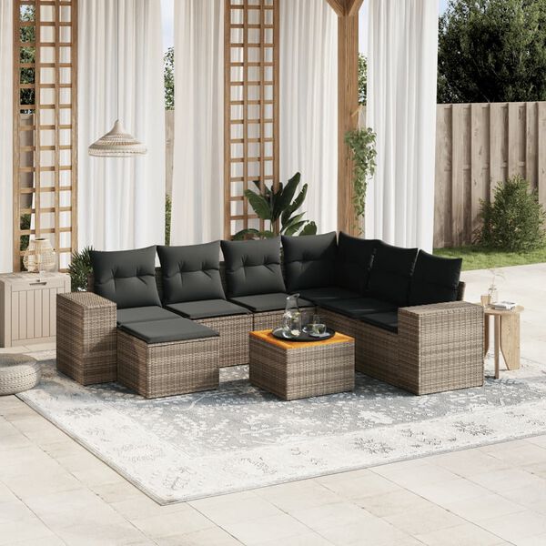 vidaXL 8 Piece Garden Sofa Set with Cushions Grey Poly Rattan