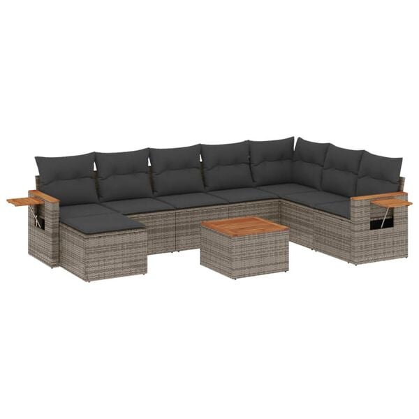 vidaXL 9 Piece Garden Sofa Set with Cushions Grey Poly Rattan