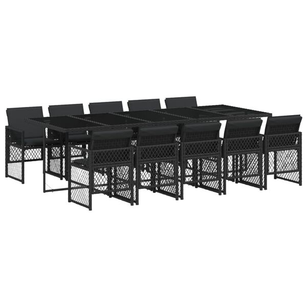 vidaXL 11 Piece Garden Dining Set with Cushions Black Poly Rattan