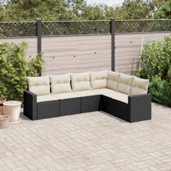 vidaXL 6 Piece Garden Sofa Set with Cushions Black Poly Rattan